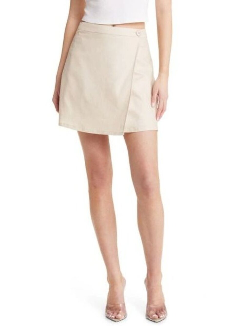 Open Edit Button Linen Blend Wrap Skirt In Beige Oatmeal, Sz. XXS